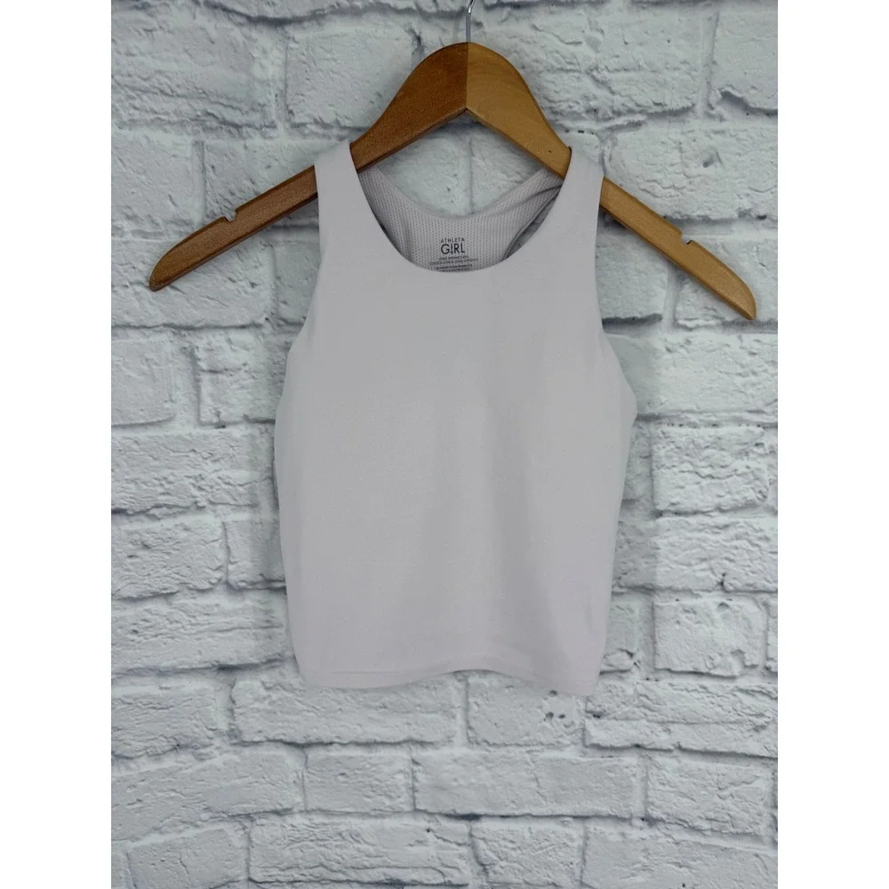 Athleta Girl Longline Bra Tank Top Pale Lavender Size L 12 High Neck Racerbac